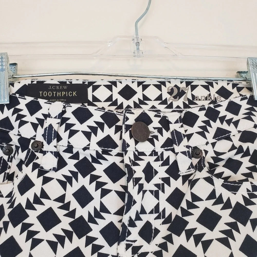 J. Crew Mosaic Print Toothpick Skinny Jeans Navy Blue White Size 27 Size 4